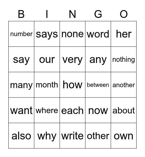 Riley Trick Words Bingo Card