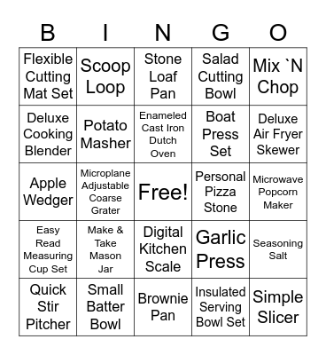 Pampered Chef Bingo Card