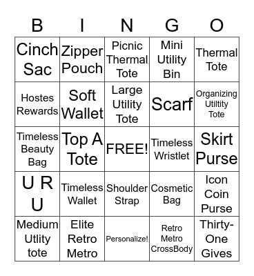 Thirty-One Bingo Card
