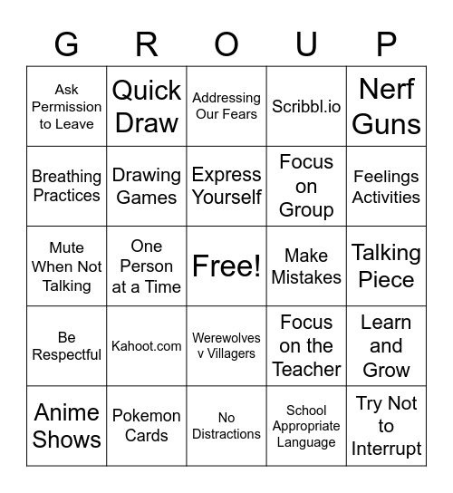 Welcome to Group Bingo Card