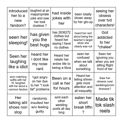 Shri birthday Bingo Card