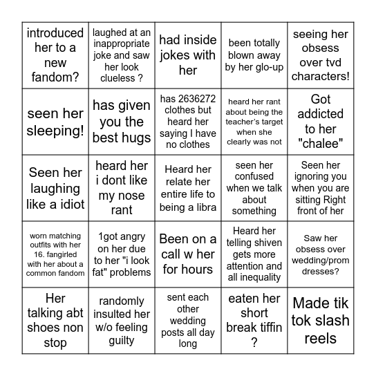 Shri birthday Bingo Card