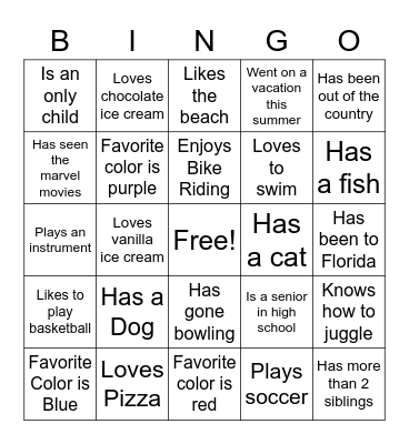 Class BINGO Card