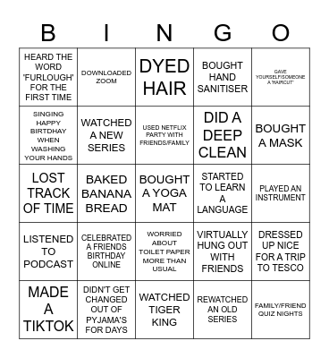 QUARANTINE BINGO Card