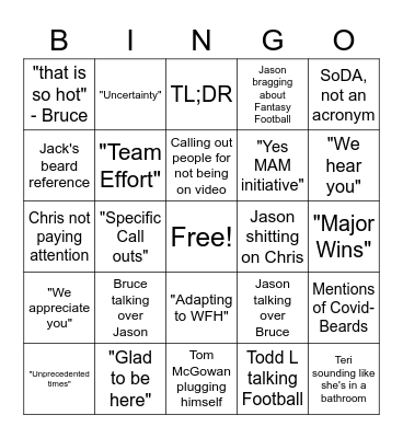 All Hands 9/1/2020 Bingo Card