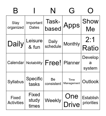 Ozarks Seminar - TIME MANAGEMENT Bingo Card