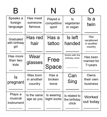 Kierra's Birthday BINGO Card