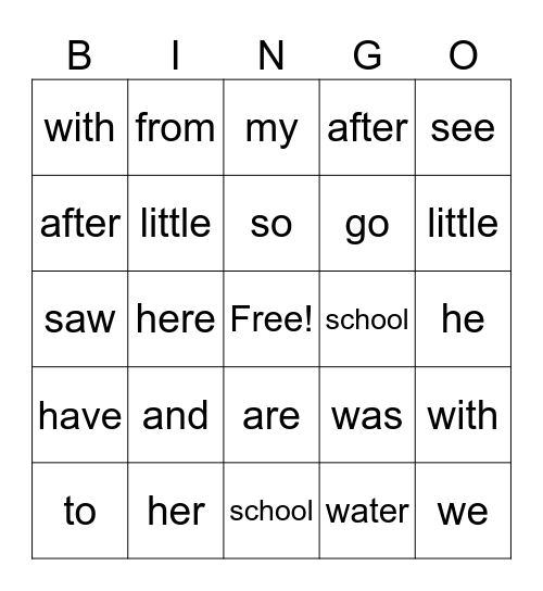 Sight Words Book 1- Lessons 1-5 Bingo Card