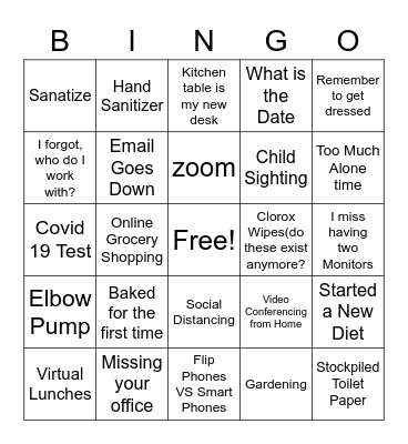 COVID 19 Shelter In Place BINGO Card