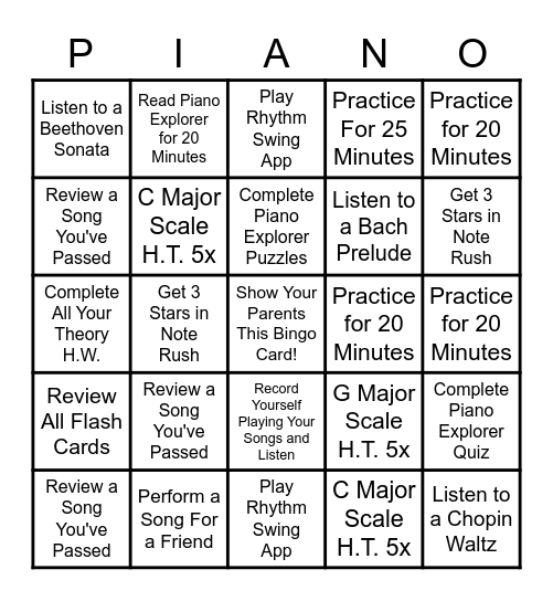 Piano Practice Bingo! Bingo Card