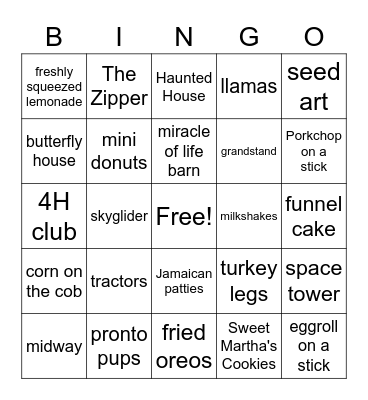 State Fair Bingo Card
