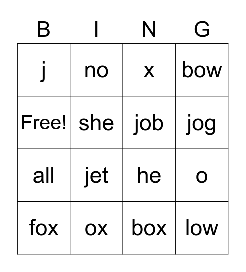 Lesson 25 Bingo Card