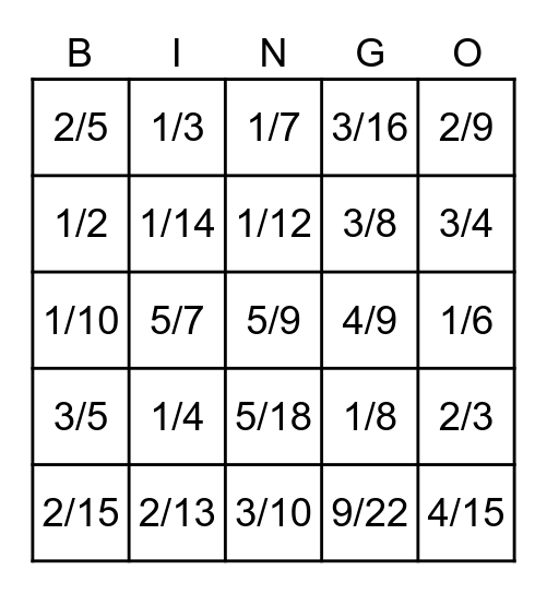 Multiplying Fractions Bingo Card