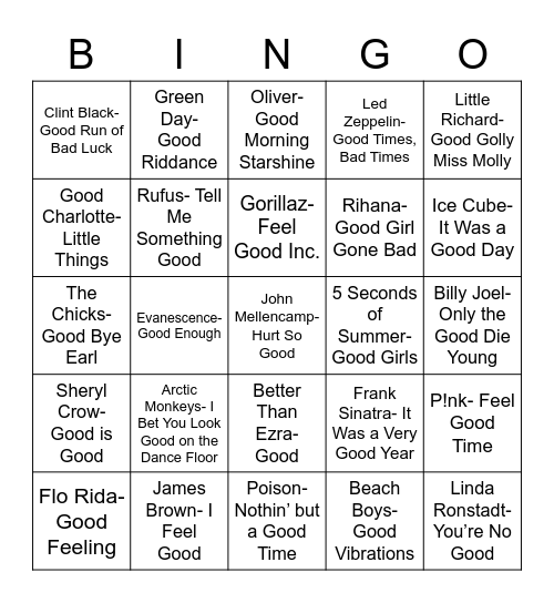 Total-Quiz.com Presents Radio Bingo: "Good" Stuff Bingo Card