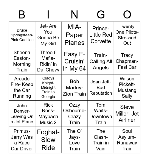 Total-Quiz.com Presents Radio Bingo: Trains, Planes, & Automobiles Bingo Card