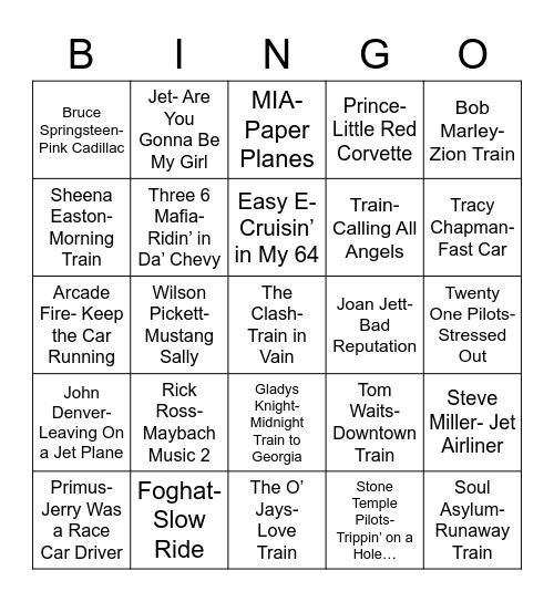 Total-Quiz.com Presents Radio Bingo: Trains, Planes, & Automobiles Bingo Card