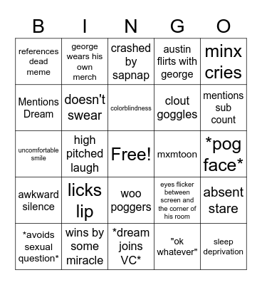 GeorgeNotFound Love or Host Bingo Card