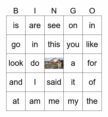 Sight Words Bingo Card