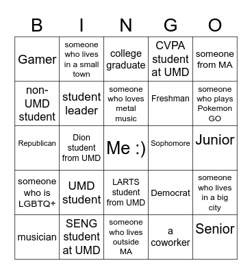 Relation Organizing VR Bingo! Bingo Card