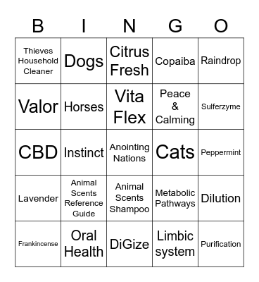 Young Living & Pets Bingo Card