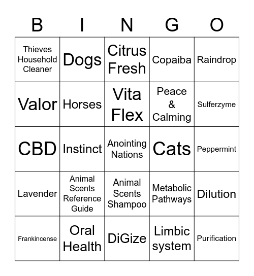 Young Living & Pets Bingo Card