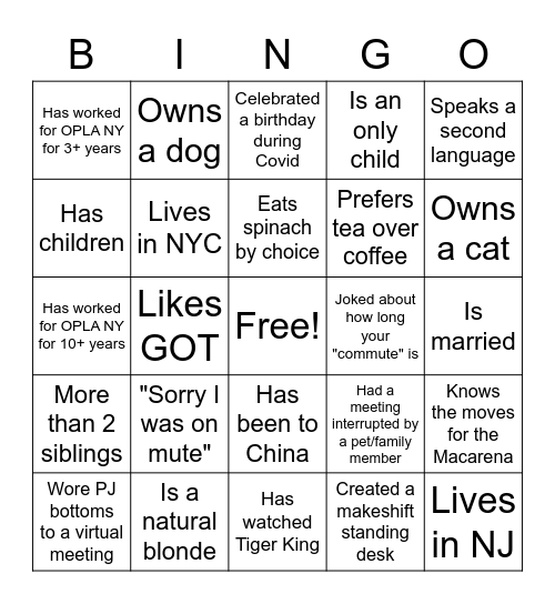 Get to Know Your Colleagues Bingo Card