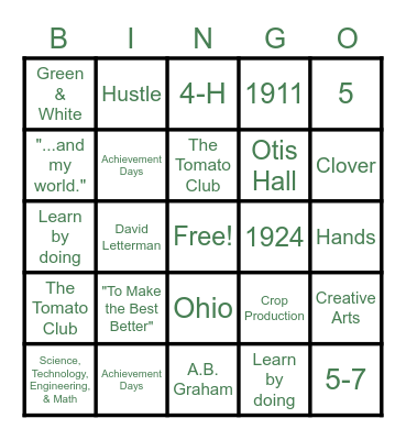 4-H Bingo! Bingo Card
