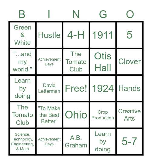 4-H Bingo! Bingo Card