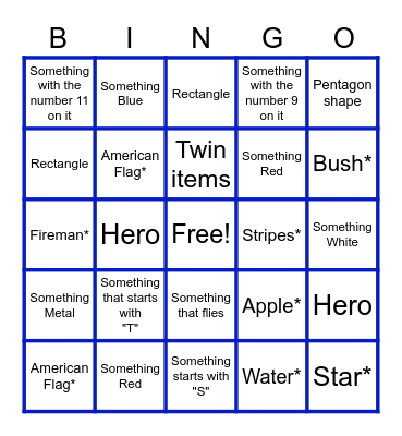 Patriot Day Bingo Card