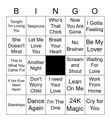 DANCE CLUB Bingo Card