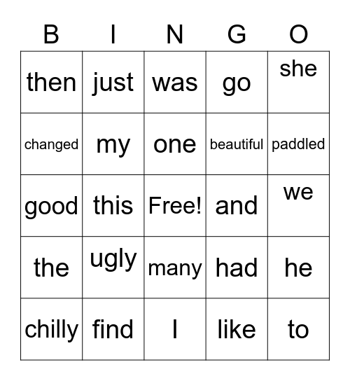 High Frequency Words and Vocabulary 2.1 Bingo Card