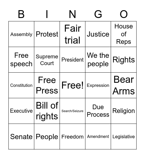 Constitution Day Bingo Card