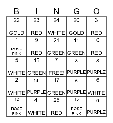 Liturgical Colors   Bingo Card