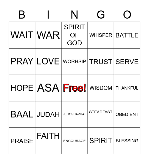 Jehoshaphat Trusts God Bingo Card