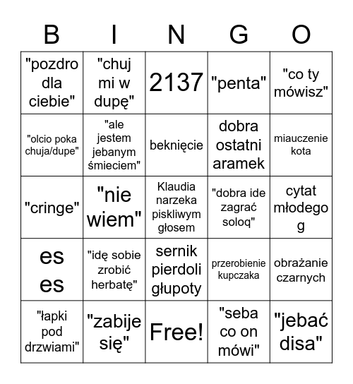 Bingo nasz discordowe Bingo Card