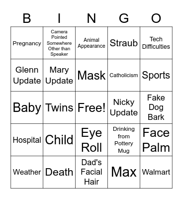 Plows Family Zoom Bingo Card