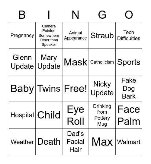 Plows Family Zoom Bingo Card