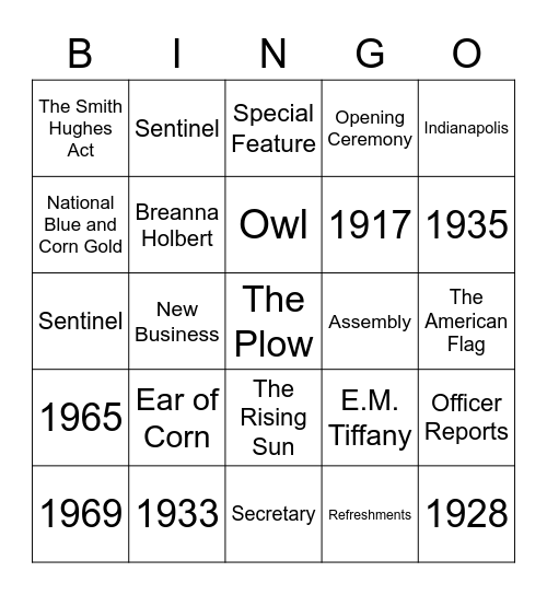 FFA History & Conduct of Chapter Bingo Card