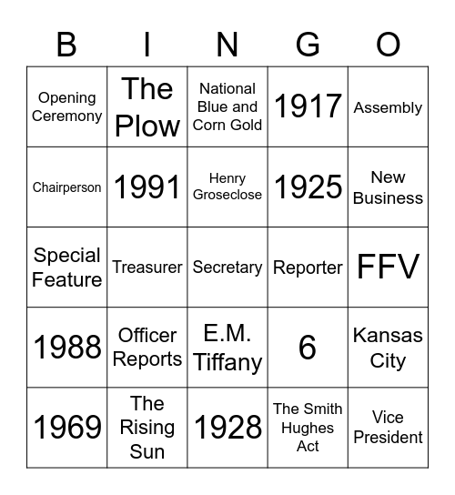 FFA History & Conduct of Chapter Bingo Card