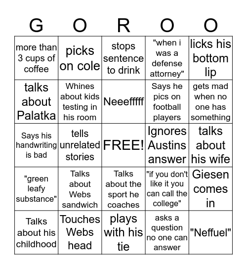 Mr.Gordon Bingo Card