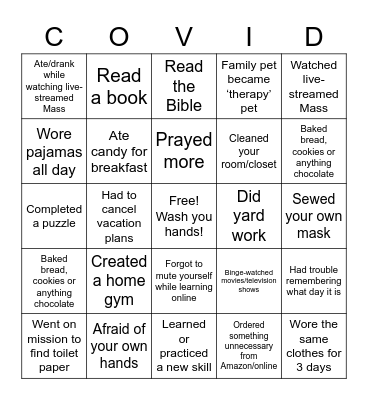 Covid Bingo Card