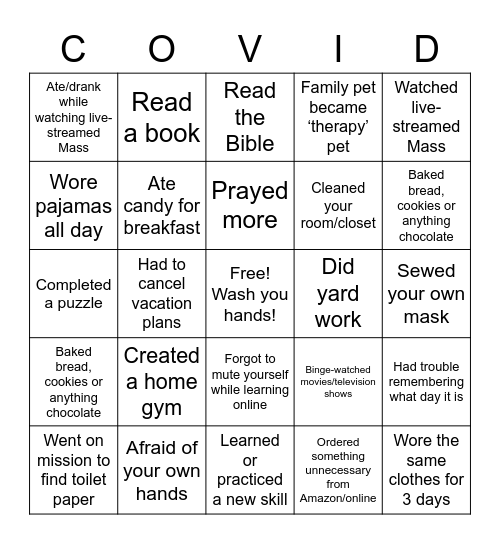 Covid Bingo Card