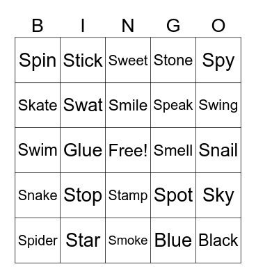 Phonics Bingo Card