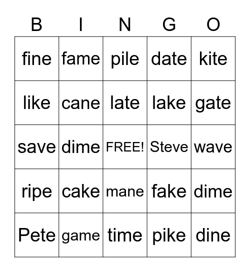 Magic E! Bingo Card