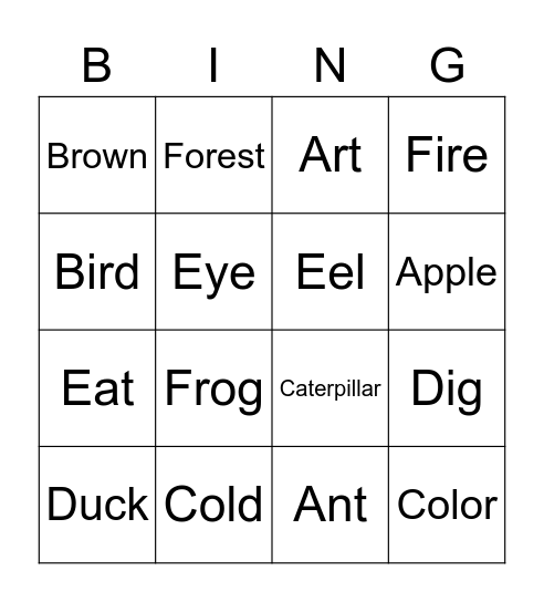 ABCDEF Bingo Card