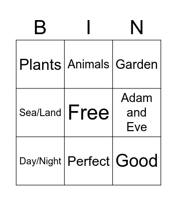 Creation Bingo Card