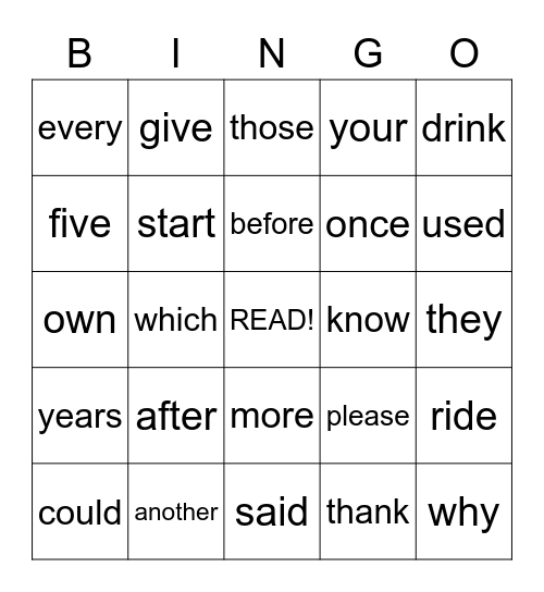 4th Grade Sight Words Bingo Card