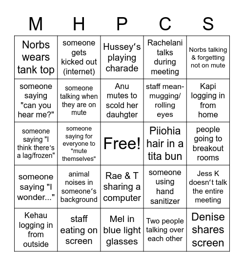MHPCS STAFF MTG BINCO Bingo Card