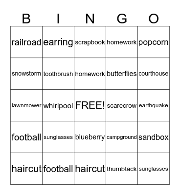 Hennessy's Words 11/3/14 Bingo Card