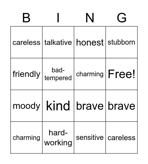 Personality Bingo 1 Bingo Card